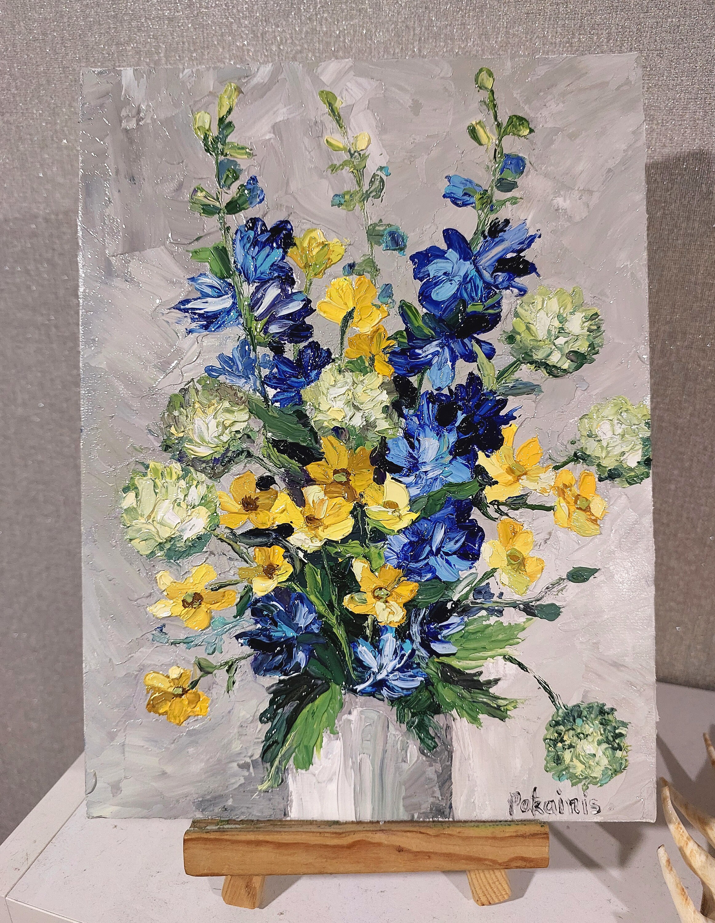 インパストワイルドフラワー油絵：花の静物画、7x9ファインアート