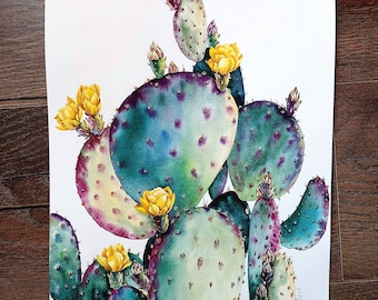 オリジナル水彩画、アリゾナの風景画、多肉植物の壁アートサボテンの