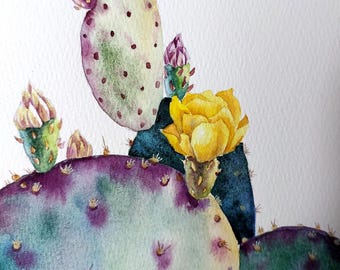 オリジナル水彩画、アリゾナの風景画、多肉植物の壁アートサボテンの