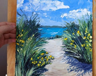 厚塗り技法を用いた海のビーチの油絵、小型風景画（8×6インチ） - Etsy