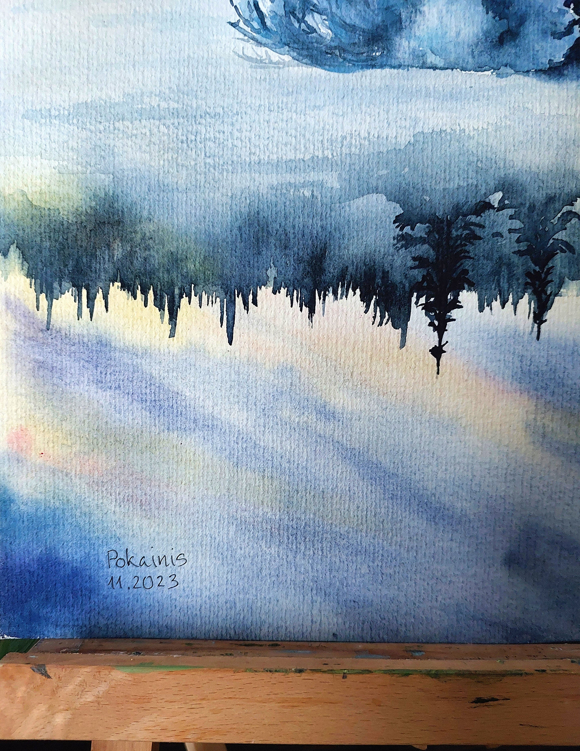 オリジナル水彩画「冬の森の絵画」雪景色（12x16インチ） - Etsy 日本