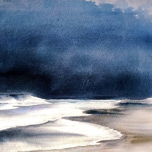 ORIGINAL watercolor seascape painting, coastal wall art, beach artwork, landscape wall art, seascape painting, storm ocean original fine art
