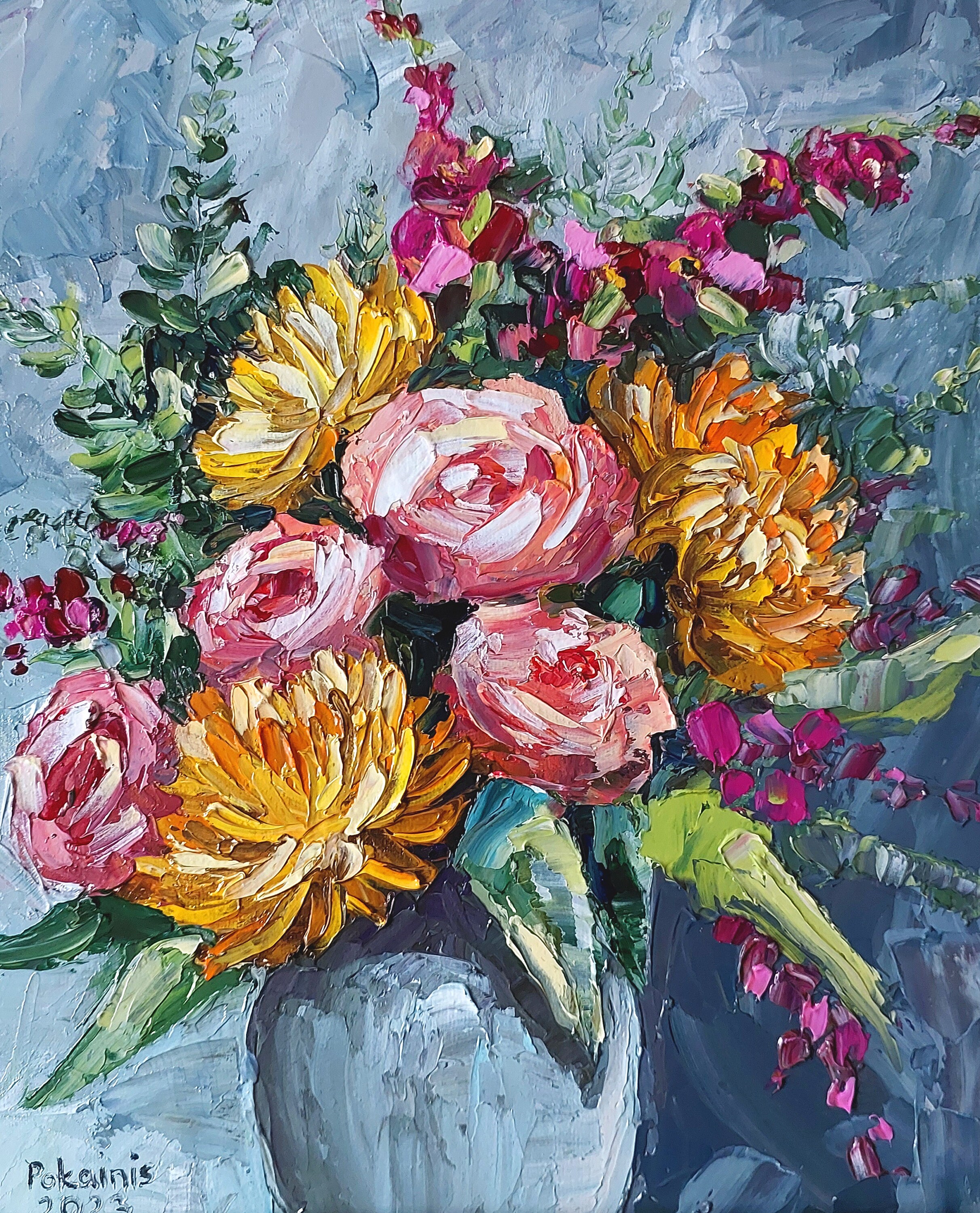 絵画 Oil painting of beautiful flowers. Brave Enough To Love, original oil painting impressionistic