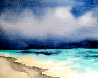 ORIGINAL watercolor painting, storm painting, seascape painting, sea water painting, beach wall art, seascape artwork, watercolor seascape