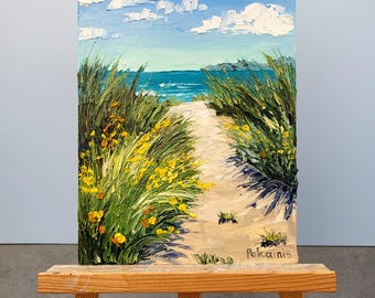 厚塗り技法を用いた海のビーチの油絵、小型風景画（8×6インチ） - Etsy