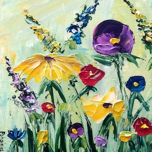 Small original floral oil painting, bouquet of flowers fine art, wildflowers artwork, abstract flower wall art, tiny impasto oil painting