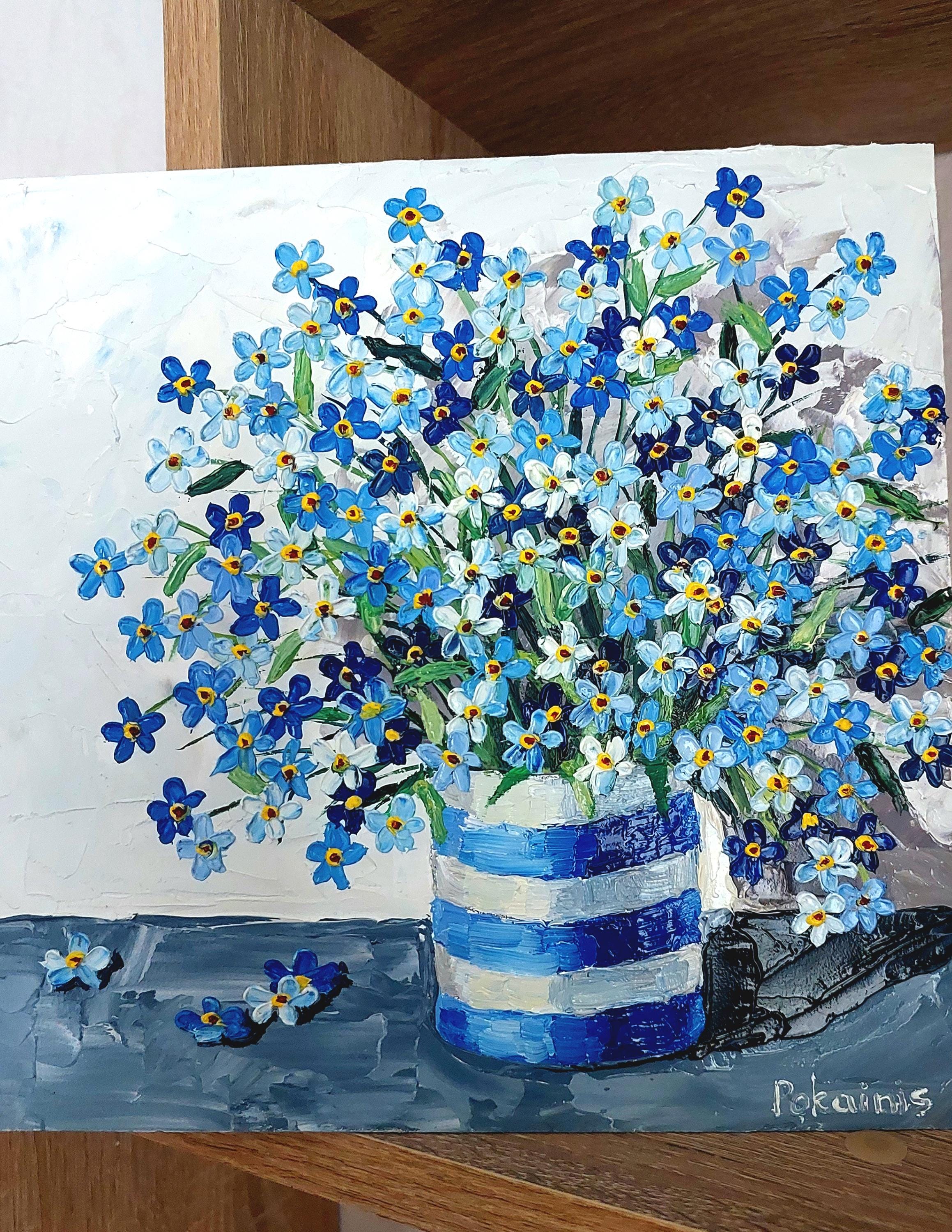 Forget-me-not Original Oil Painting, Impasto Wildflower Fine Art