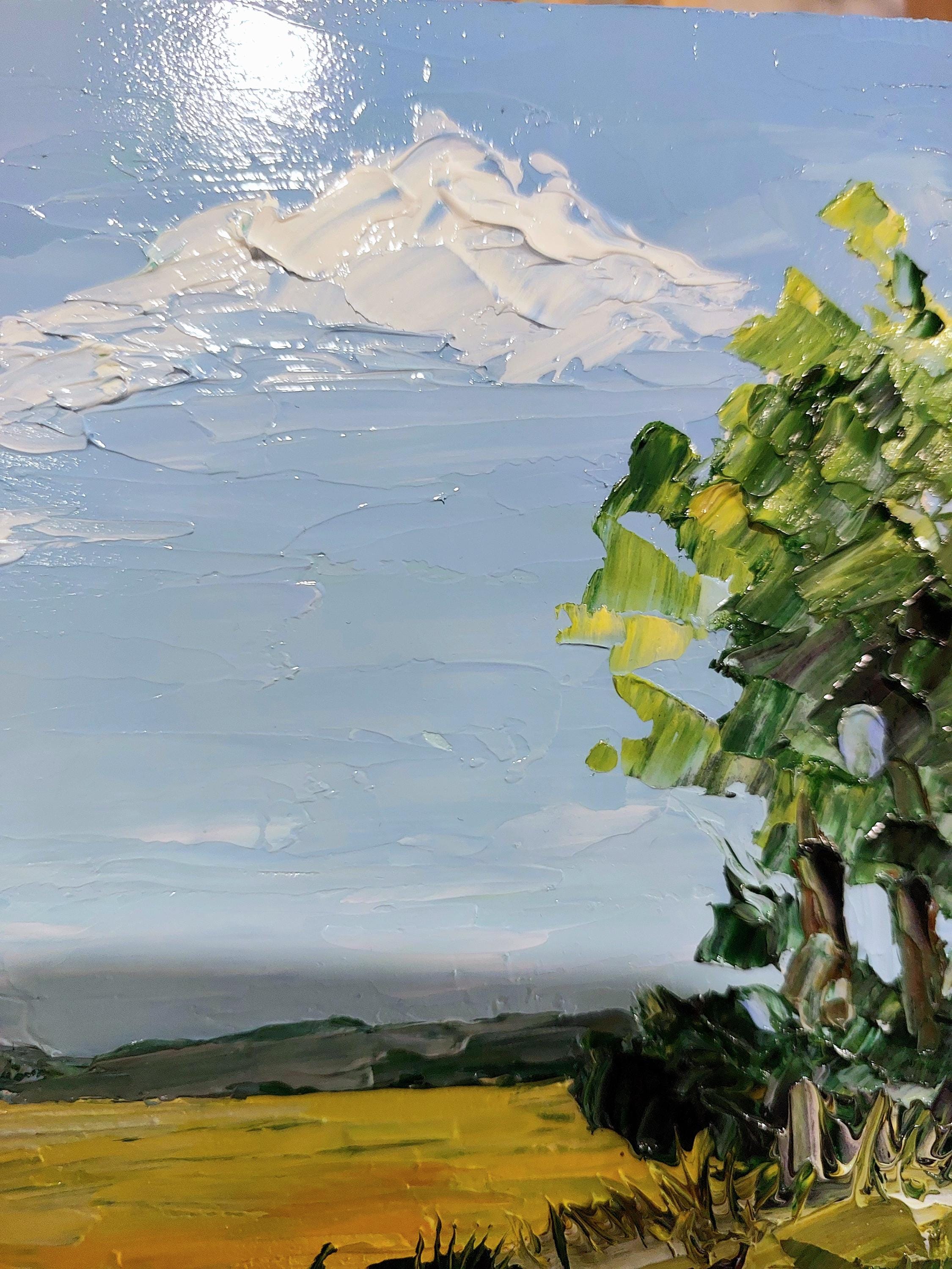 オリジナルの風景油絵、小型油絵作品、8x8サイズのウォールアート