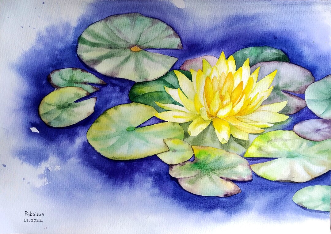 Lotus Painting Birth Flower Gift Lotus Wall Art Water Lily Etsy
