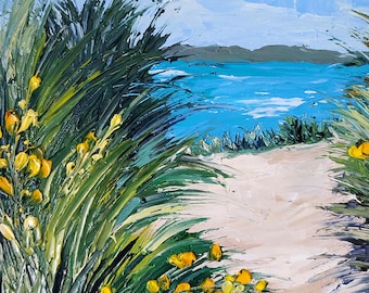 厚塗り技法を用いた海のビーチの油絵、小型風景画（8×6インチ） - Etsy