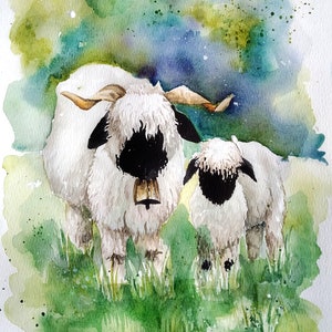 Seep original watercolor painting, country landscape wall art, farmhouse painting, nature lover gift, sheep lamb wall art, kitchen fine art