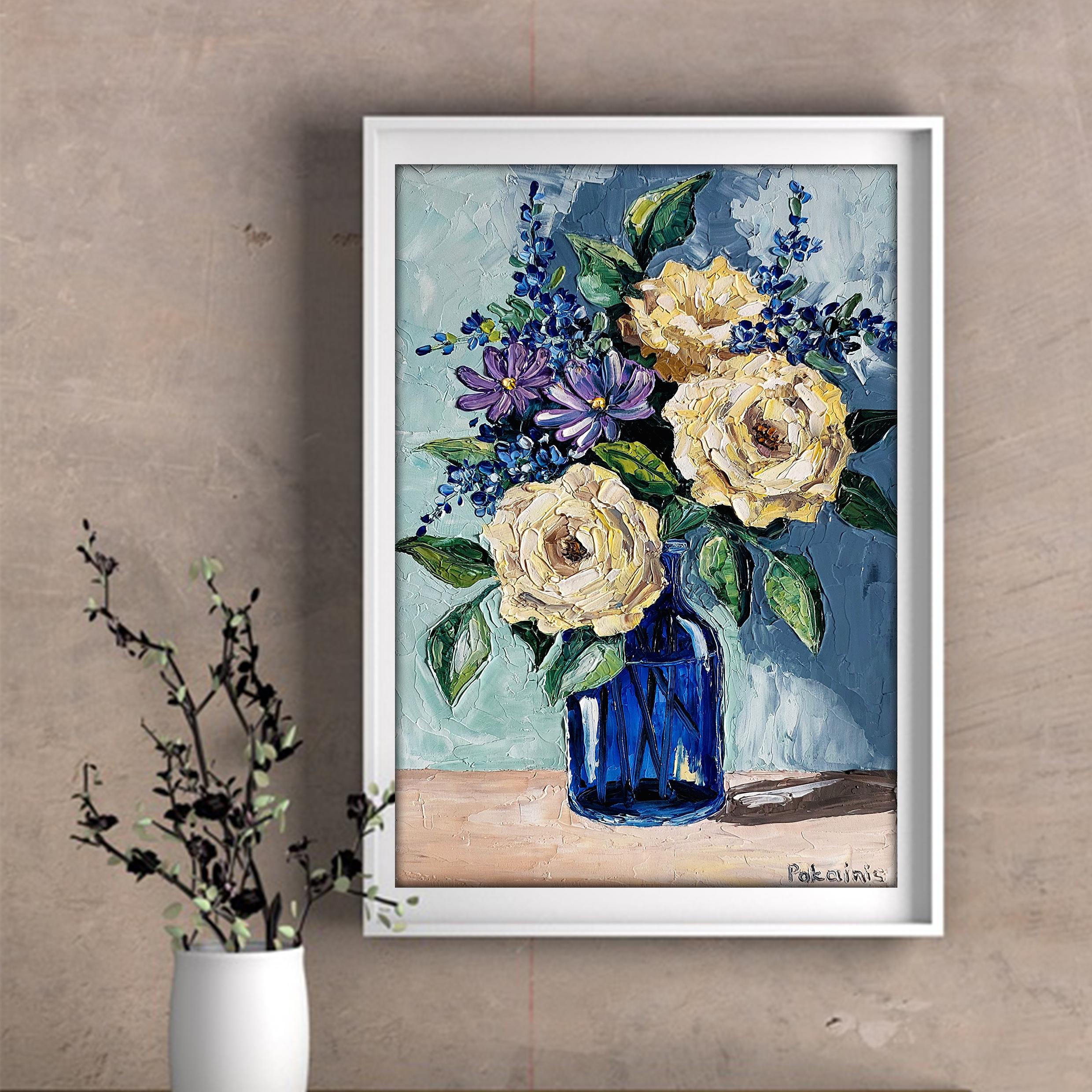 Original Impasto Floral Oil Painting, Roses Still Life Artwork