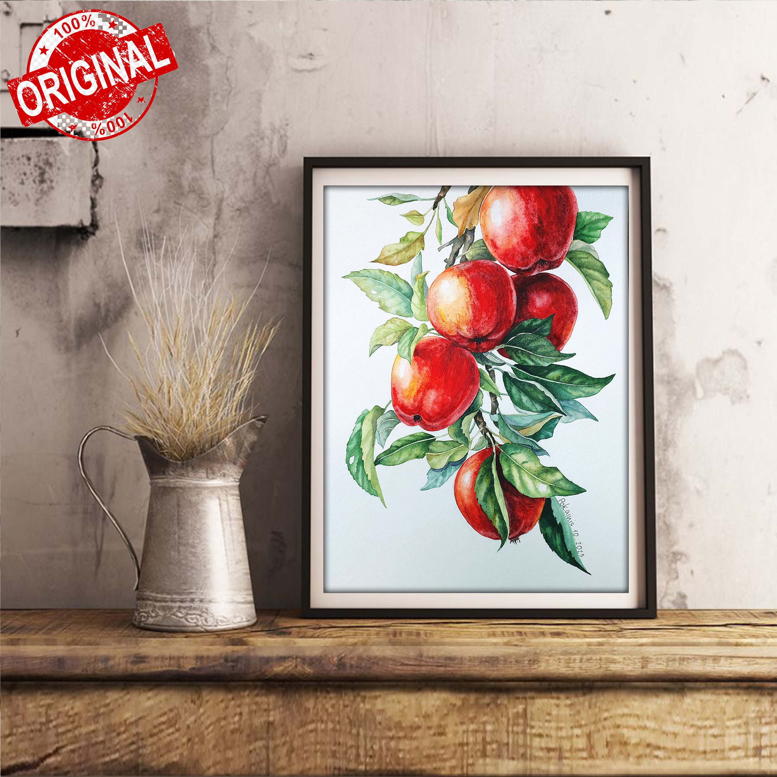 花瓶とリンゴの油彩画 リンゴのある静物画 1890年頃 （油彩・キャンバス