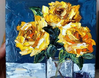 黄色いバラ　薔薇　ローズ　花瓶　油絵 黄色の薔薇・志村好子「薔薇」油絵・F4