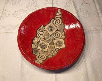 Cuenco de cerámica, plano, rojo