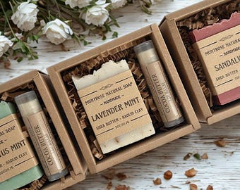 Soap & Lip Balm gift set, Artisan guest soap, Small Gift Idea Under 10 dollars, Inexpensive gift, Eco-Friendly Present, Skin Care Gift Box