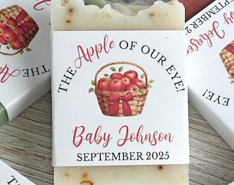 Jabón de recuerdo para baby shower "La niña de nuestros ojos", decoración temática de manzanas para el baby shower, regalo personalizado para invitados, fruta cultivada localmente, celebración de otoño para el bebé.