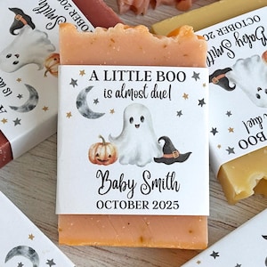 Little boo is almost due favor Personalized soap bar for Halloween baby shower Cute ghost themed favor Fall baby shower favors for guest