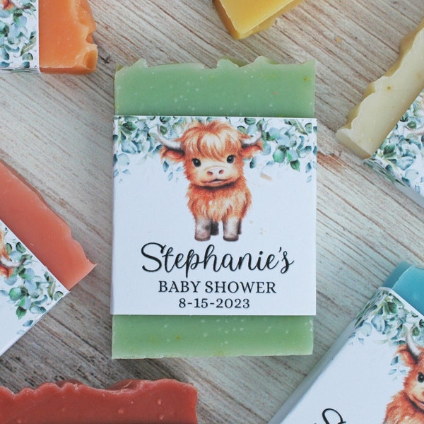 Highland cow baby shower favors, Personalized soap favors, Gender neutral baby shower, Farm animal party favor for guest, Cow baby shower