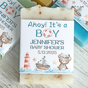 Teddy Bear Sailor favor soap, Ahoy it&#39;s a boy Nautical baby shower party gift for guest, Personalized, Custom, Under the sea, Anchor, Boat