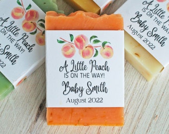 Little peach baby shower soap favor Peach themed party soap favor Gender neutral party favor for guest Personalized favor soap bar