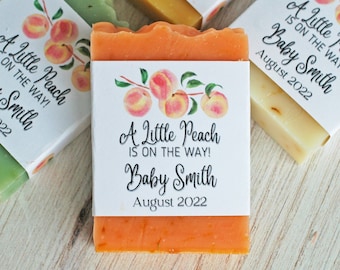 Peach Baby Shower Soap Favor, Summer Fruit themed party gift for guest, Personalized Baby sprinkle keepsake handmade soap bars in bulk