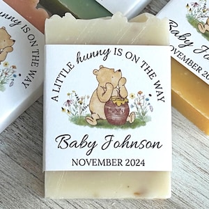 Classic Winnie The Pooh baby shower soap favor, Personalized soap favor for guest, A little hunny is on the way neutral baby shower favor