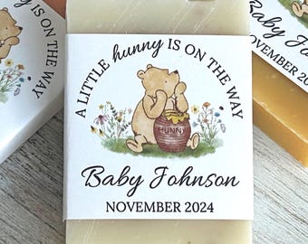 Classic Winnie The Pooh baby shower soap favor, Personalized soap favor for guest, A little hunny is on the way neutral baby shower favor