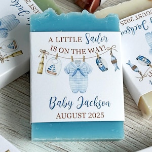 Nautical Theme Baby Shower Soap Favors, Little sailor on the way, Personalized gift for guest, Blue cloth line, Ahoy it&#39;s a boy, Handmade
