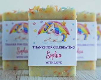 Rainbow Unicorn theme confetti soap favors multicolor soap Birthday party favor for guests Personalized unicorn favors bulk mini soap 1oz