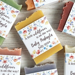 Wildflower is on the way baby shower soap favor Floral Baby shower, Personalized soap favor for guest baby in bloom wildflower themed party