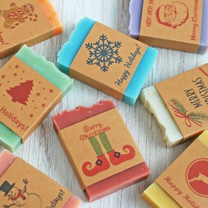 Christmas soap favors, Holiday party favors for guest, Stocking stuffers Small Santa soap gift set, Festive soap bar, Vegan Scented Seasonal