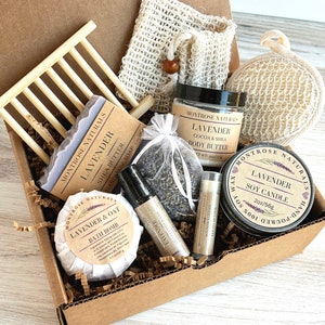Lavender spa gift box Relaxing lavender self-care Spa gift basket for women spa set Bath essentials Luxury spa, natural balm