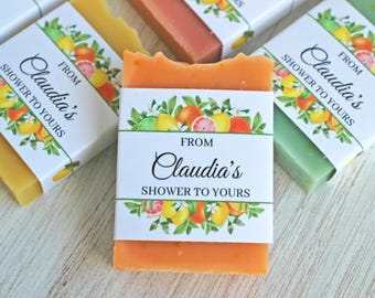 Citrus Bridal Shower Soap Favors, Custom Guest Gift, Tropical Summer Garden Wedding, Lemon Orange Fruit Theme Mediterranean Party keepsake