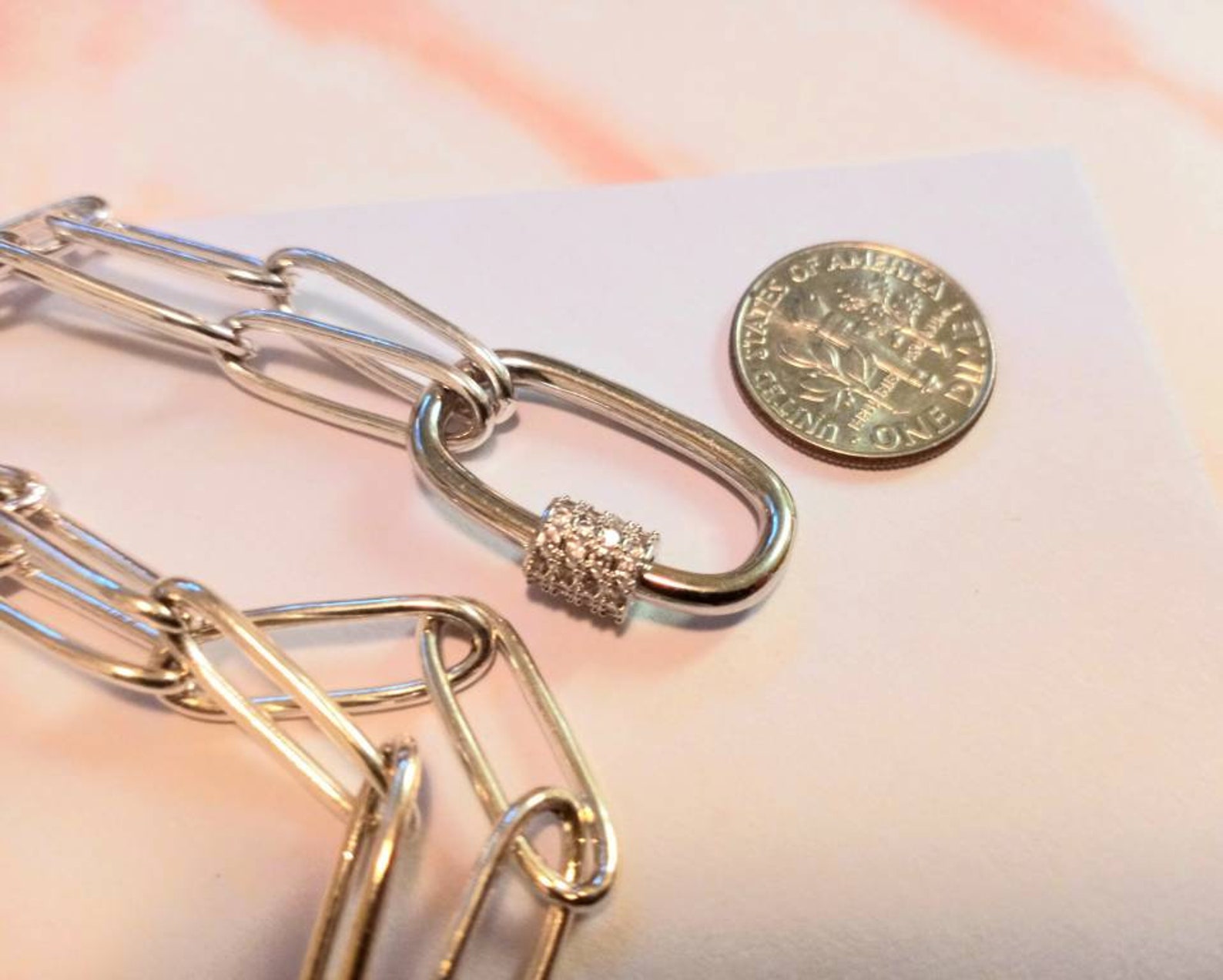 Silver Paperclip Necklace 38 Pave Carabiner for focal Etsy