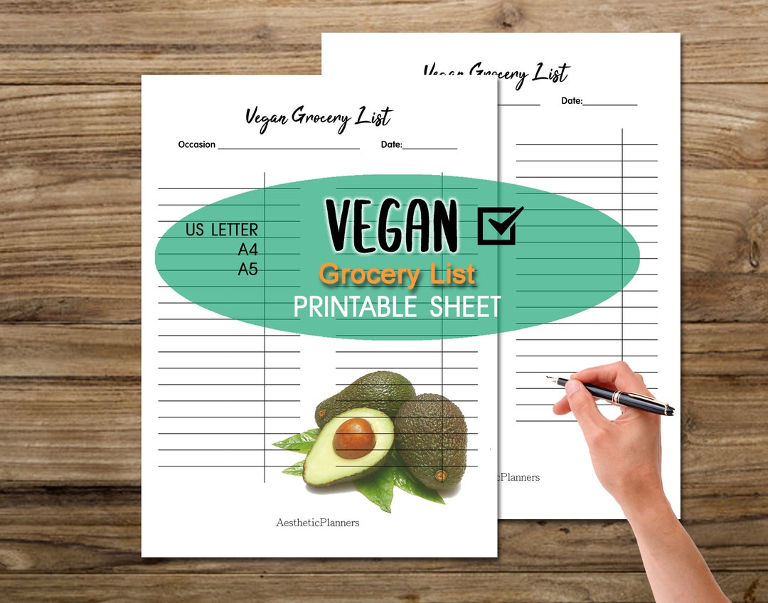 Vegan Grocery List Printable Planner Meal Shopping List Printable - Etsy