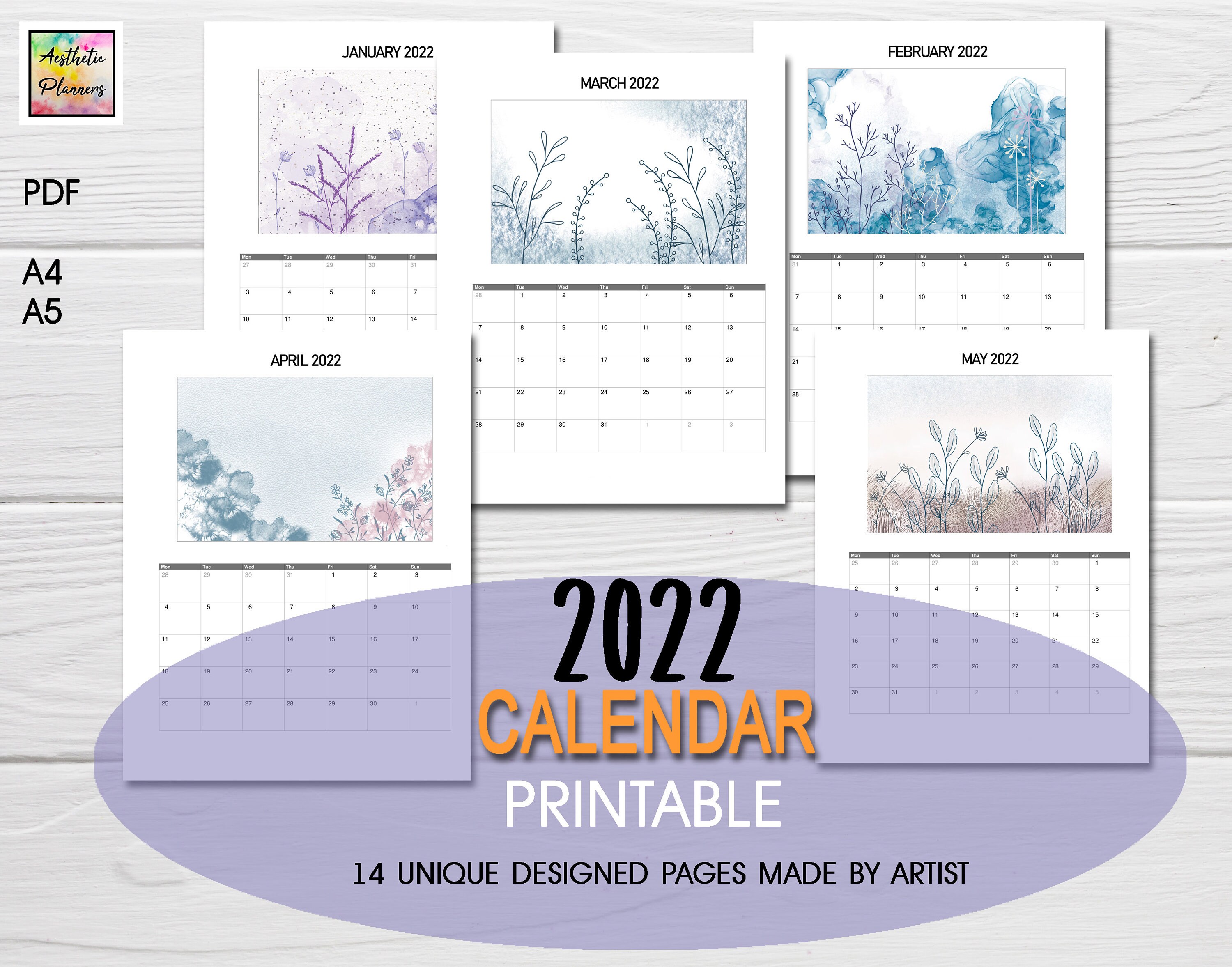 elegant calendar printable 2022 illustrated calendar monthly etsy
