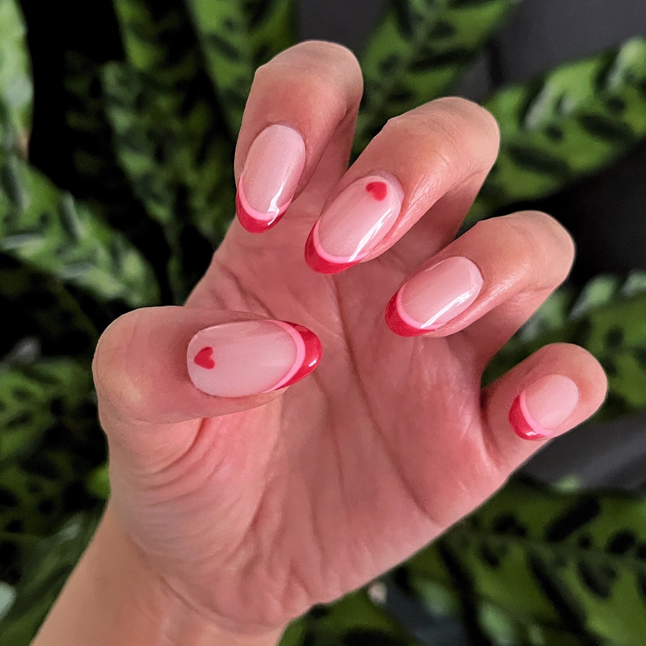 Pink and Red French Tips Valentines Day Nails Heart - Etsy Pink and Red French Tips Valentines Day Nails Heart - Etsy