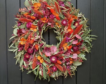 Large handmade wreath of dried flowers and foliage - Spring - Ostara decoration - Door wreath - Cottagecore