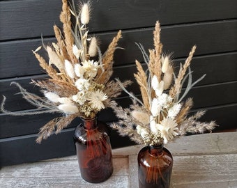 Bouquet of dried flowers with its amber apothecary pot - Vintage - Apothecary - Gift idea - Cottage - Country - Wedding