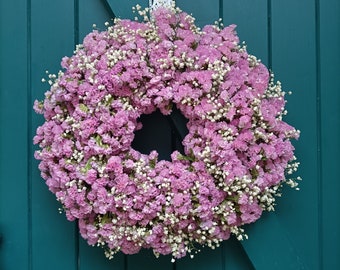 Grande couronne de fleurs et feuillages séchés confectionnée à la main - Printemps - Décoration Ostara - Couronne porte - Cottagecore