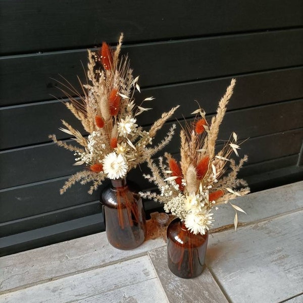 Bouquet de fleurs séchées avec son pot d'apothicaire ambré - Vintage Style - Terracotta - Idée cadeau - Home Déco - Mariage - Baptême