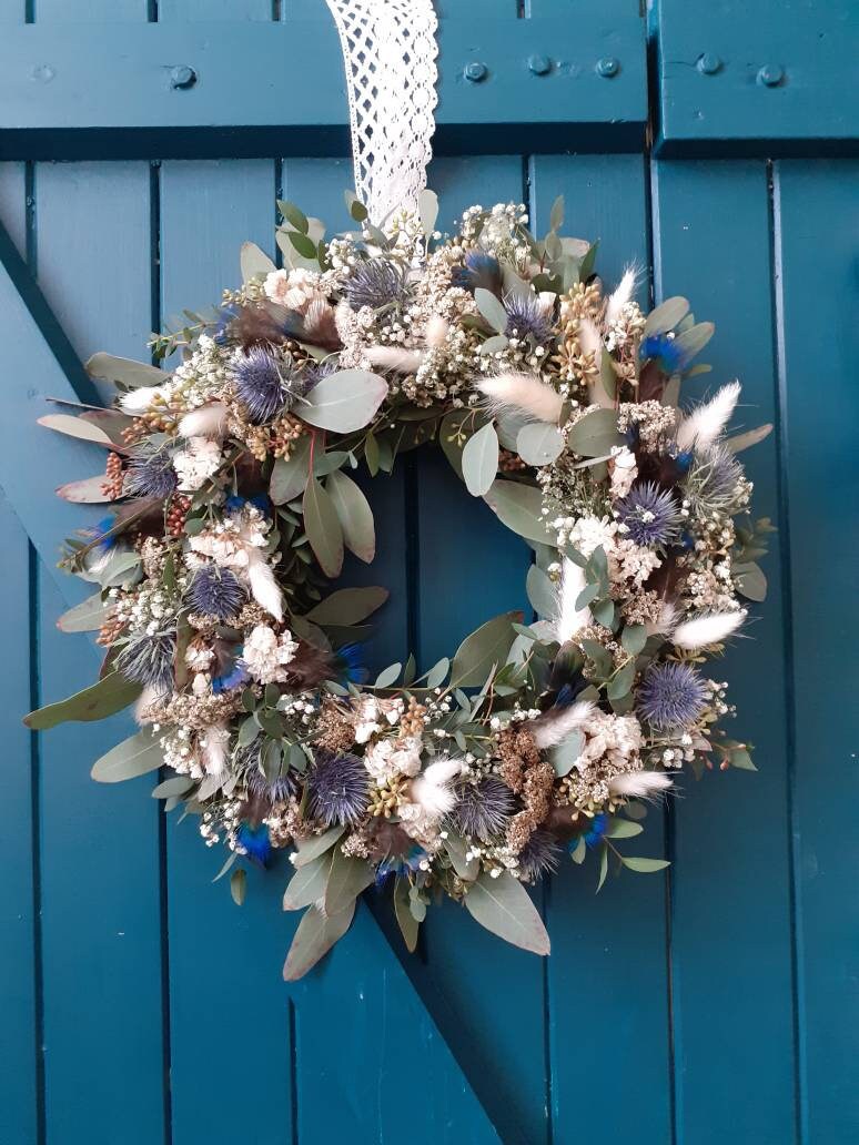 Couronne de Fleurs Séchées Naturelles Printanière - Pièce Unique Romantique Bohème Printemps Nature 