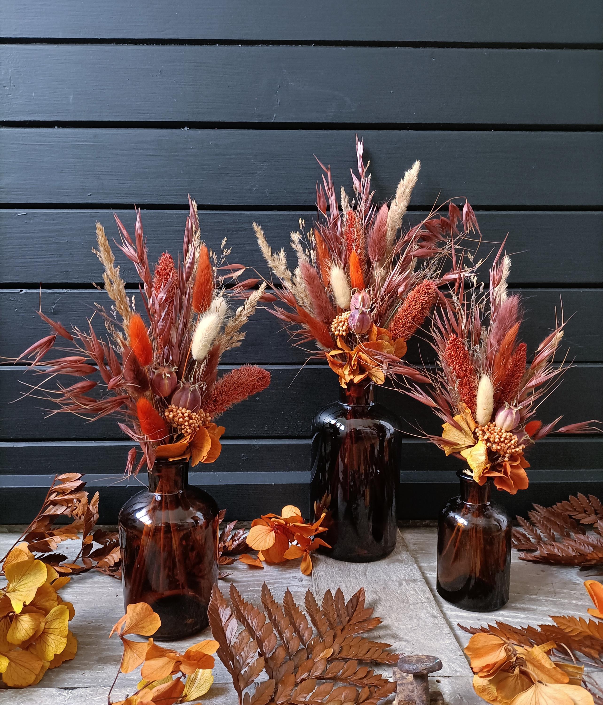 Bouquet of dried flowers with its amber apothecary jar - Colorful - Gift idea - Terracotta - Wedding - Baptism