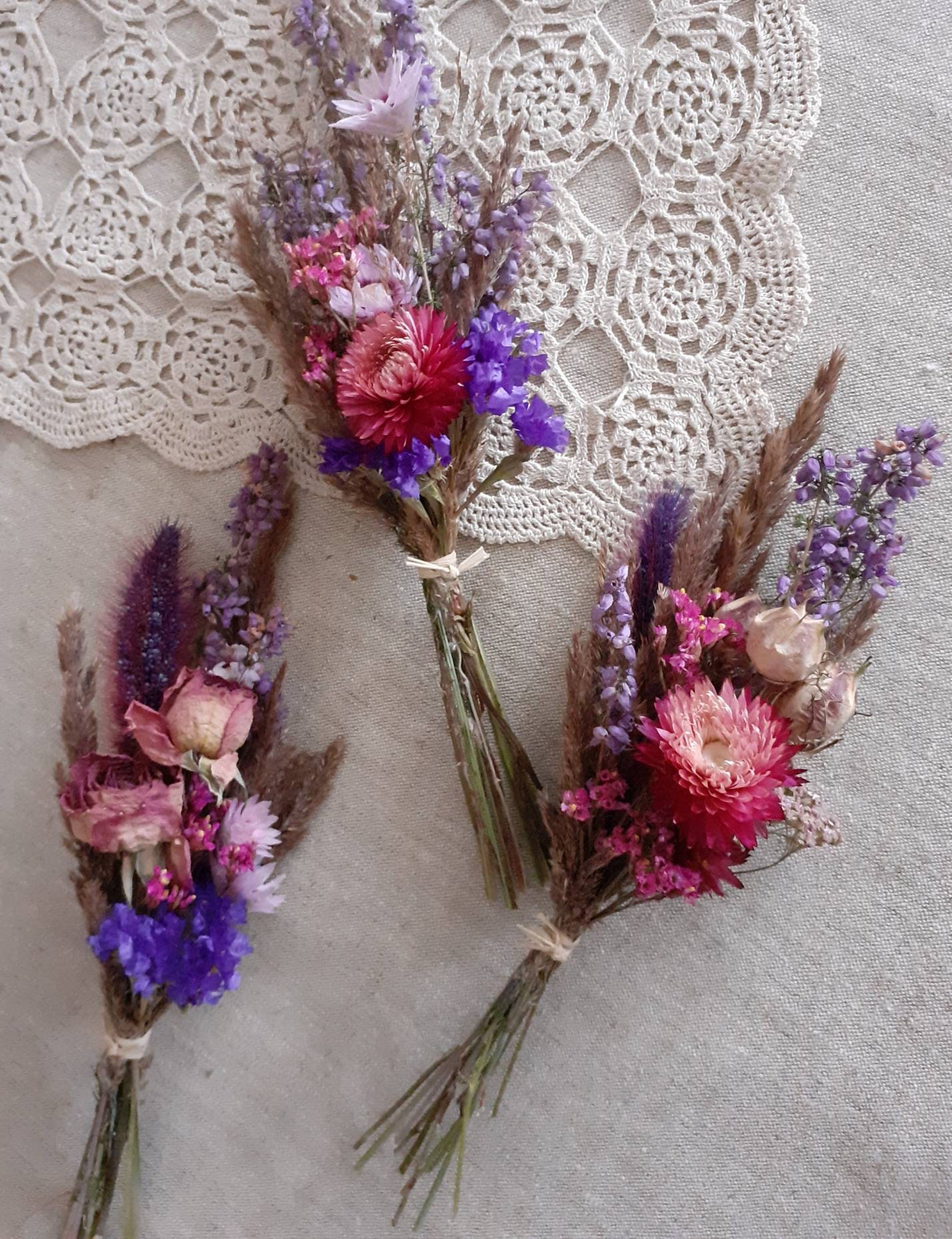 Trio de Mini Bouquets Fleurs Séchées - Vintage Style Summer Champêtre Home Déco Estival