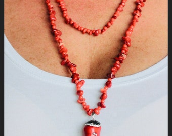 Collar de coral rojo hecho a mano – Joyería de piedras preciosas de 50 pulgadas