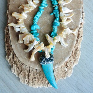 Turquoise and Mother Of Pearl Nature Stone Necklace - Turquoise Necklace - Nature Stone Neckalace - Pearl Blue Nature Stone Necklace Jewelry