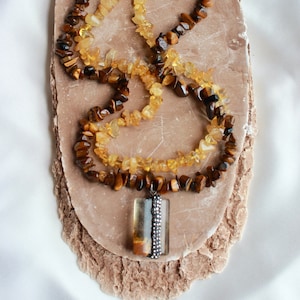 Luck Strength /Tiger&#39;s Eye and Citrine Natural Stone Necklace - Citrine Necklace - Tiger Eye Necklace -Hand Made Necklace - Citrine Necklace