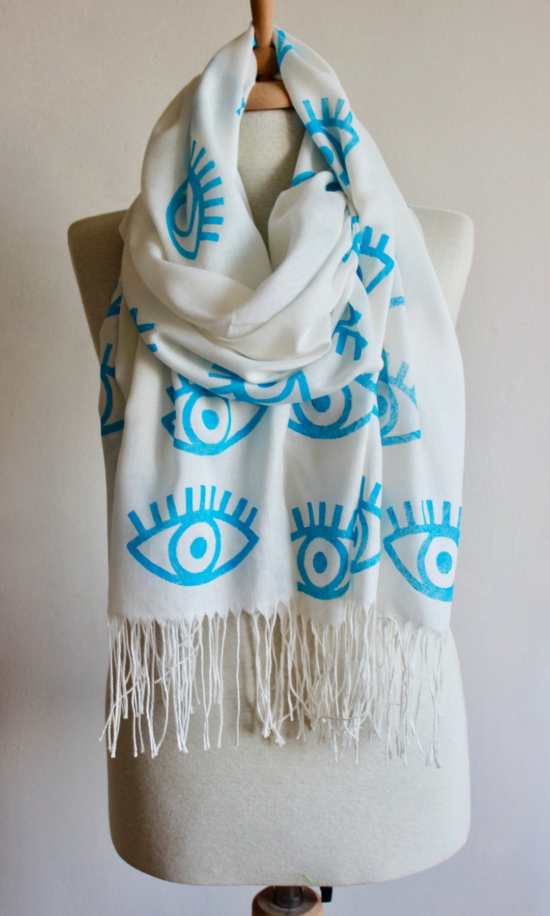 Hand Painted Evil Eyes Shawl Scarf / Hand Made Scarf / Hand Painted ...