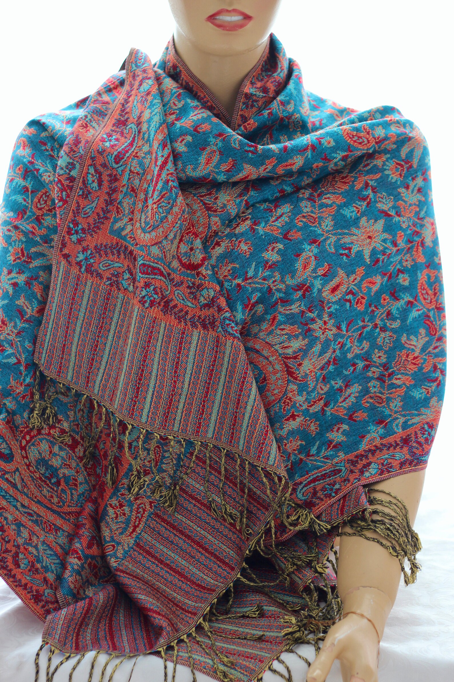 Scialle Pashmina Donna - 203x70 Cm, 52% Acrilico 48% Viscosa, Con Frange - Foto 10